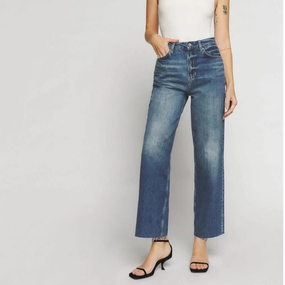 Reformation Wilder High Rise Denim Wide Leg Cropped Jeans Hemlock Womens Size 30